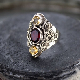 Indian silver and garnet/citrine stones ring Size choice