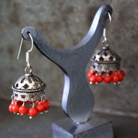 Indian handicraft earrings Jhumka antique orange