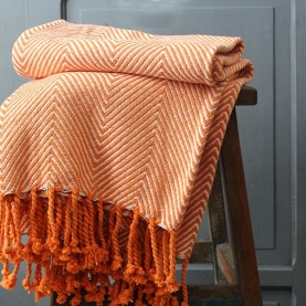 Indian cotton sofa throw orange and white