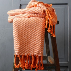 Indian cotton sofa throw orange and white