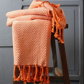 Indian cotton sofa throw orange and white