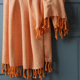 Indian cotton sofa throw orange and white