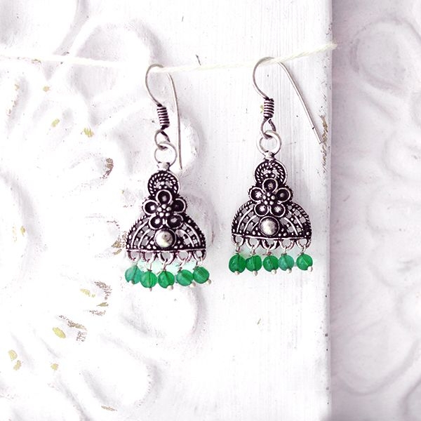 Indian earrings green pearls