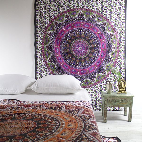 Tenture murale indienne Mandala rose et vert