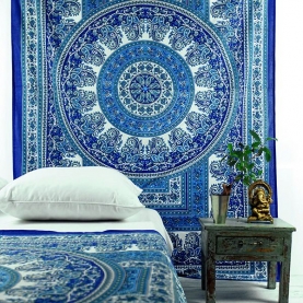 Tenture murale indienne Mandala bleu et vert