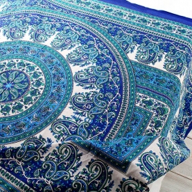 Indian cotton wall hanging Mandala blue and green