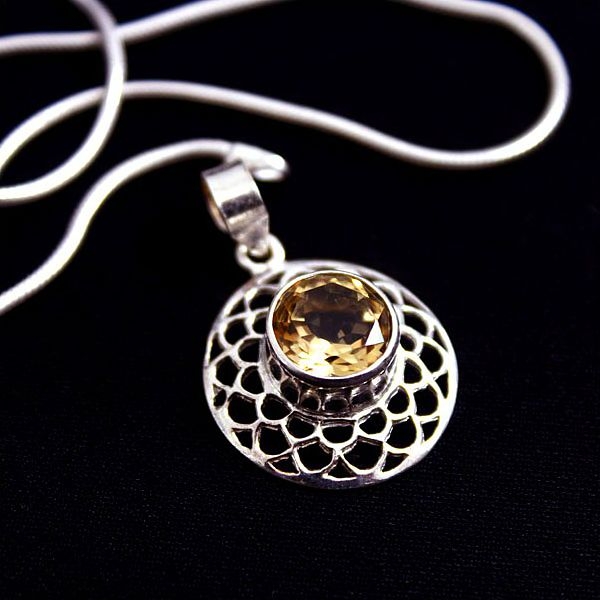 Pendentif indien et argent et citrine