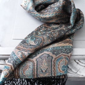 Indian Jamawar cotton scarf blue and black