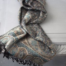 Indian Jamawar cotton scarf blue and black