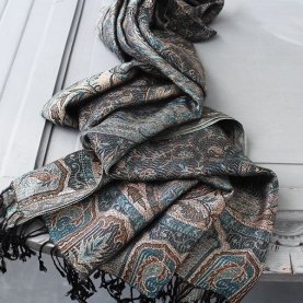 Indian Jamawar cotton scarf blue and black