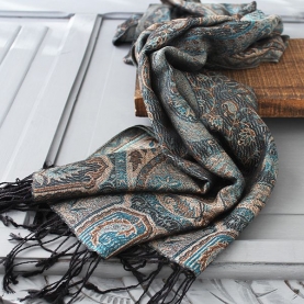 Indian Jamawar cotton scarf blue and black