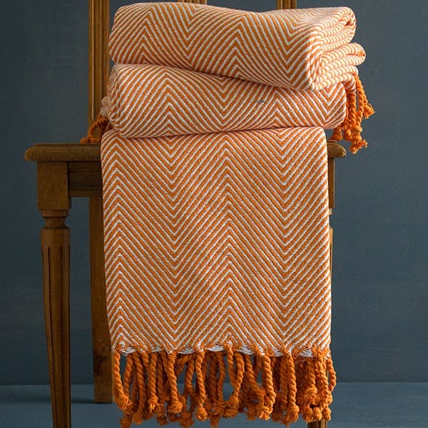 Indian cotton sofa throw orange and white