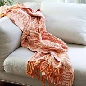 Indian cotton sofa throw orange and white