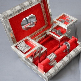 Indian wooden jewelry box silver