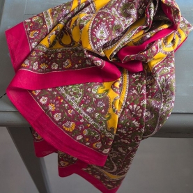 Indian coton scarf square maroon and yellow