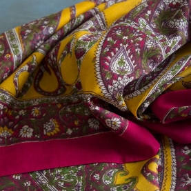 Indian coton scarf square maroon and yellow