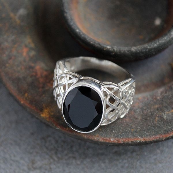 Oval Shape Black Onyx Gemstone Ring - Shraddha Shree Gems