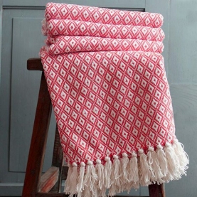 Indian cotton sofa throw strawberry and white