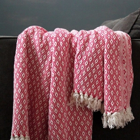 Indian cotton sofa throw strawberry and white