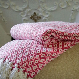 Indian cotton sofa throw strawberry and white