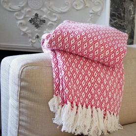 Indian cotton sofa throw strawberry and white