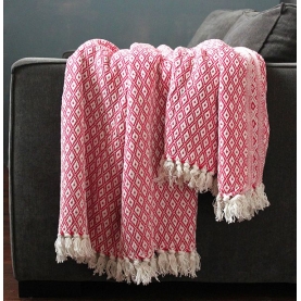 Indian cotton sofa throw strawberry and white