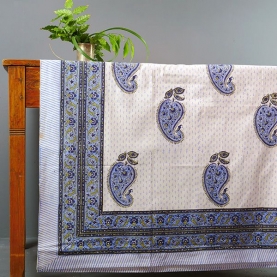 Indian handicraft printed table cover blue and cyan