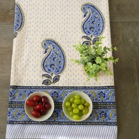 Indian handicraft printed table cover blue and cyan