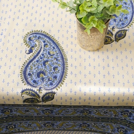 Indian handicraft printed table cover blue and cyan