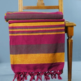 Indian handicraft cotton sofa throw maroon and yellow