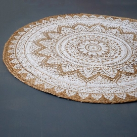 Indian handicraft round carpet white color