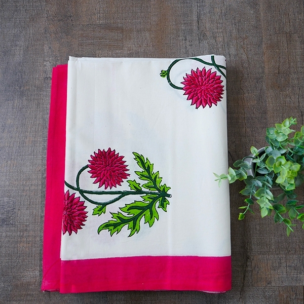 Indian printed table cover white and red