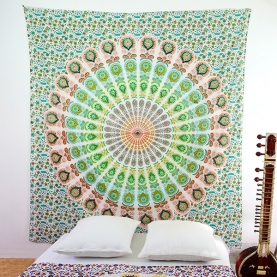 Indian cotton wall hanging Mandala orange and green