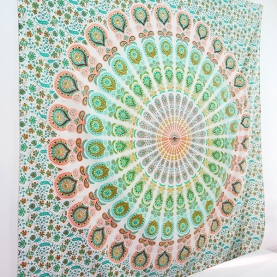 Indian cotton wall hanging Mandala orange and green