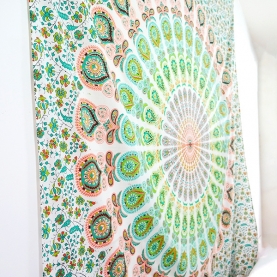 Indian cotton wall hanging Mandala orange and green