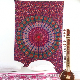 Indian cotton wall hanging Mandala dark blue and green