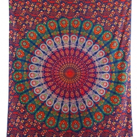 Indian cotton wall hanging Mandala dark blue and green