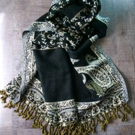 Indian mixed woolen scarf black