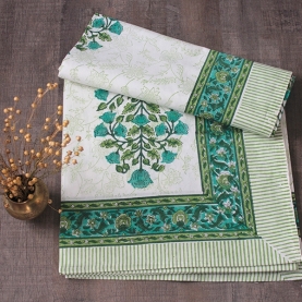 Indian handicraft printed table cover green