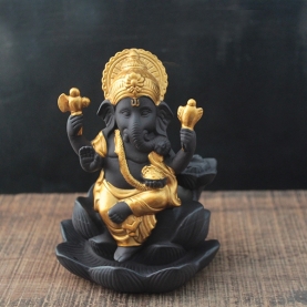 Brûle-encens backflow en terre cuite Ganesh noir