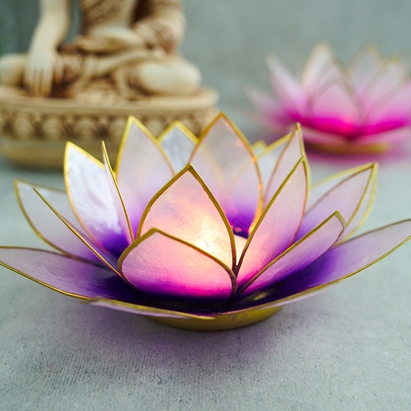 Tibetian Lotus Brass Lamp, Vintage Lotus Flower Lamp - The Indian Weave