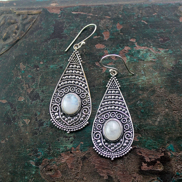 925 Sterling Silver Earrings Crescent Moon Filigree Dangle earring