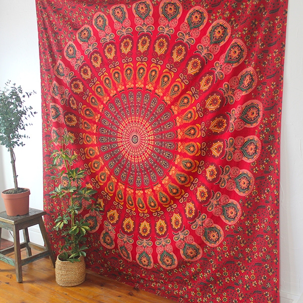 Indian cotton wall hanging Mandala red and green