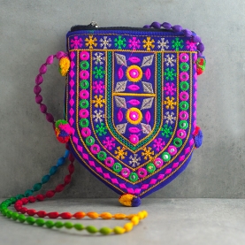 Indian handcrafted small handbag velvet blue