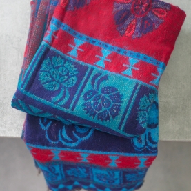 Nepalese woolen shawl traditional blue and red