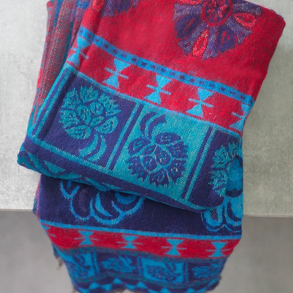 Nepalese woolen shawl traditional blue and red