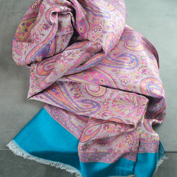 Indian Jamawar cotton scarf pink and blue