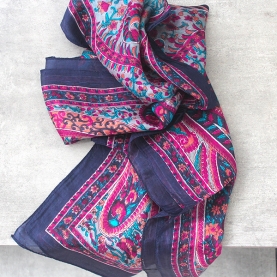 Foulard indien en soie chic marine et rose