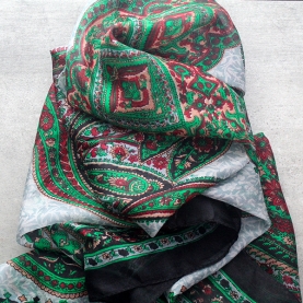 Foulard indien en soie chic noir et vert