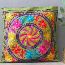 Indian cushion cover embroidered green L40